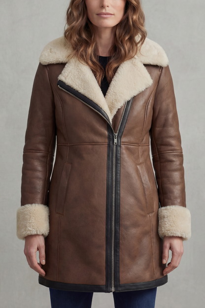 Women's Leather Winter Coat with Shearling Collar | S–2XL 1