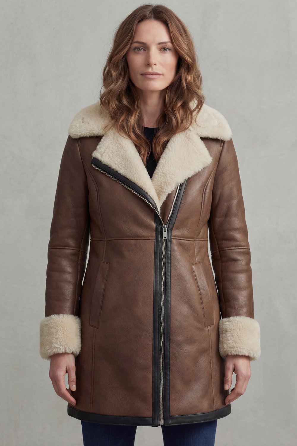 Women's Leather Winter Coat with Shearling Collar | S–2XL 2