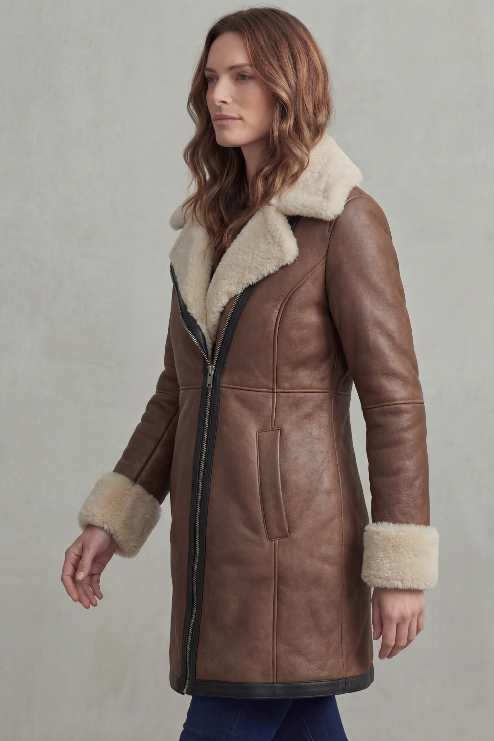 Women's Leather Winter Coat with Shearling Collar | S–2XL 3