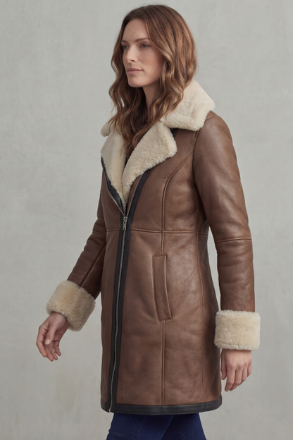 Women's Leather Winter Coat with Shearling Collar | S–2XL 3