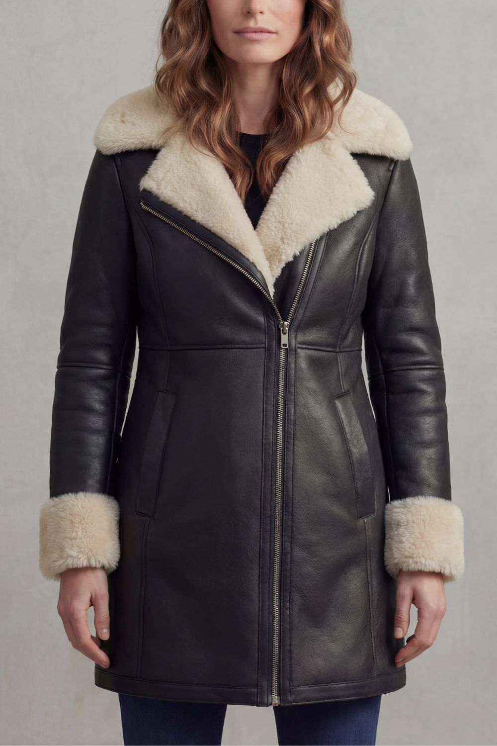 Women's Leather Winter Coat with Shearling Collar | S–2XL 5