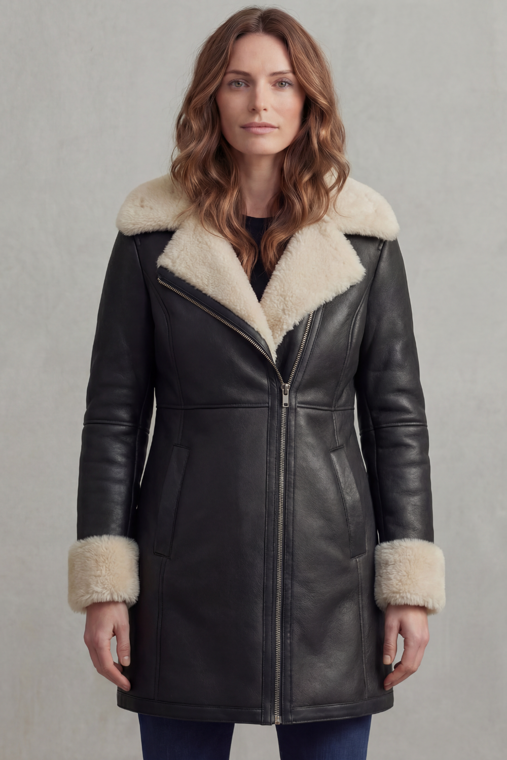 Women's Leather Winter Coat with Shearling Collar | S–2XL 6