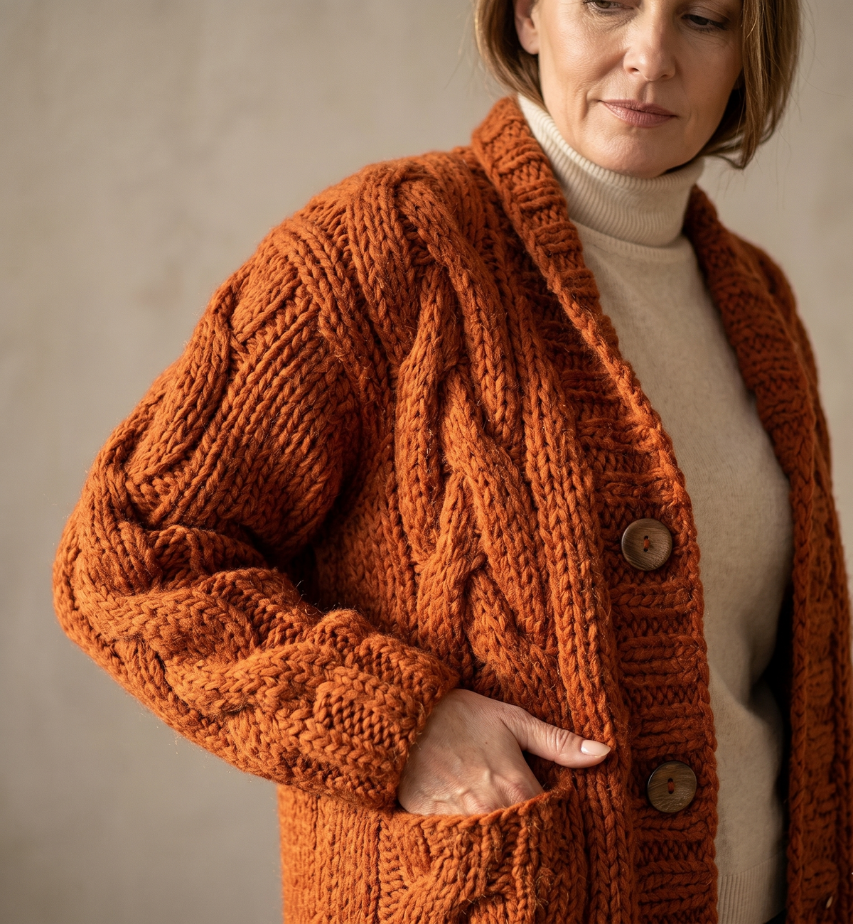 Cable Knit Long Coat with Hood — Women's Relaxed Fit 6
