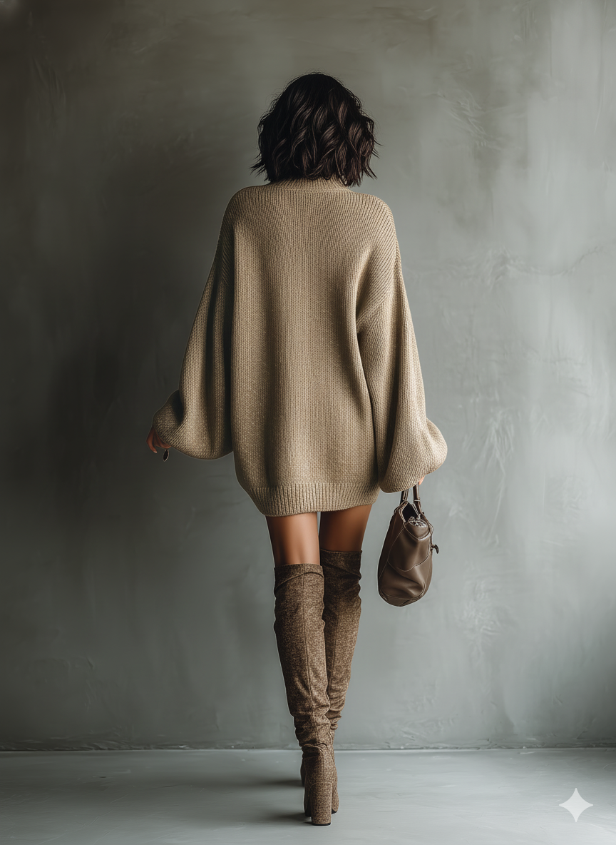 Vintage Knit Mini Dress — Long Sleeve Crew Neck Cozy Fit 9