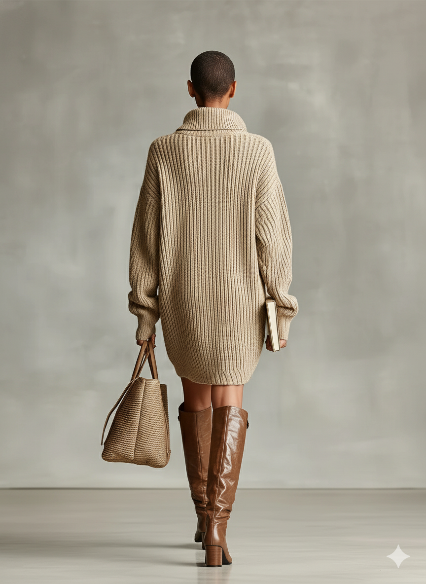 Oversized Mini Cardigan Dress — Button-Front Knit Camel 4