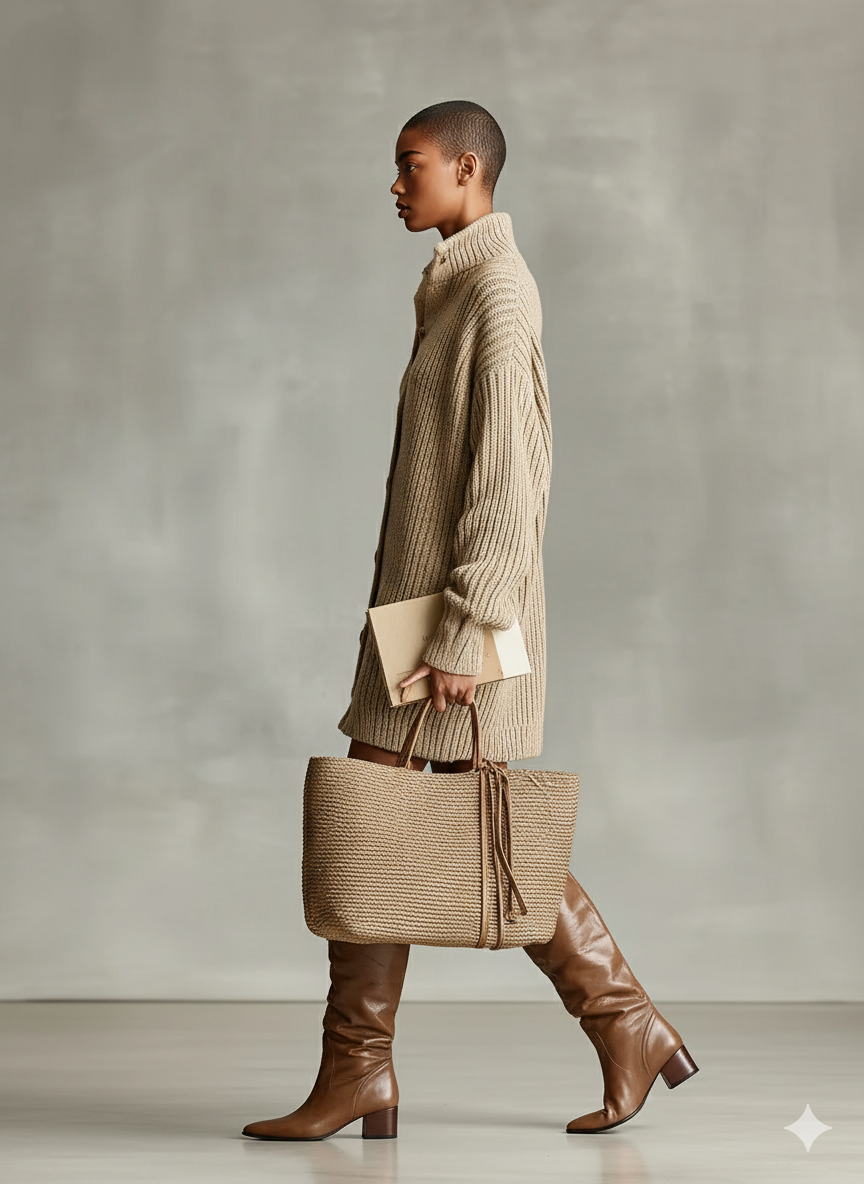 Oversized Mini Cardigan Dress — Button-Front Knit Camel 5