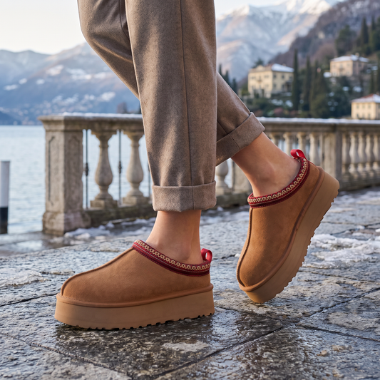 Women's Borg-Lined Platform Mule Slippers — Suede Slip-On 2