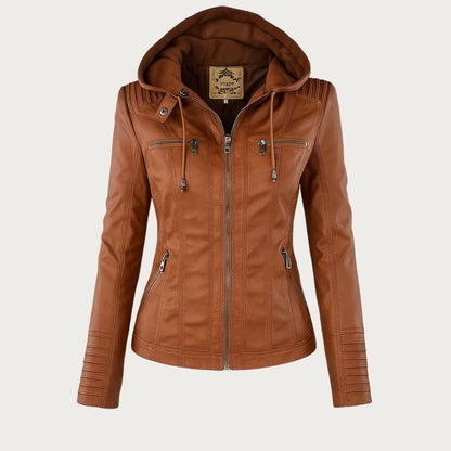 Vegan Leather Biker Jacket — Removable Hood & Zip Detail 1