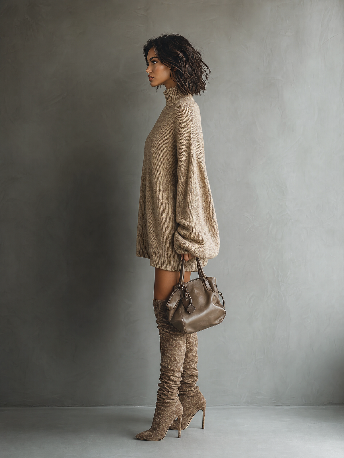 Vintage Knit Mini Dress — Long Sleeve Crew Neck Cozy Fit 8