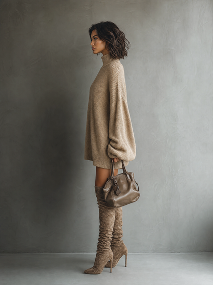 Vintage Knit Mini Dress — Long Sleeve Crew Neck Cozy Fit 8
