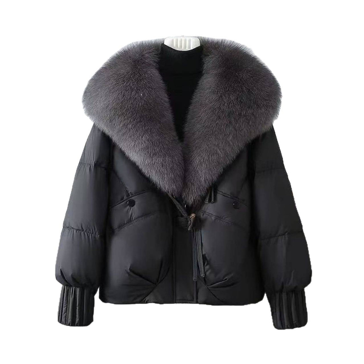 Chenille Short Puffer Jacket — Detachable Faux Fur Collar Women 5