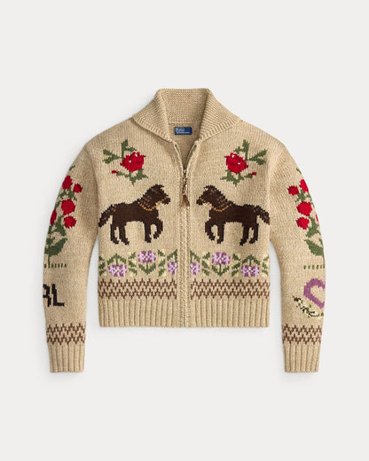 Vintage Floral Jacquard Zip-Up Knit Cardigan — Lapel Collar 6
