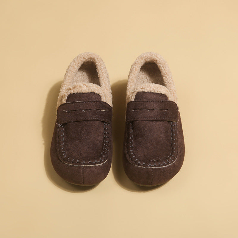 Fleece-Lined Faux Suede Loafer Mule in Coffee