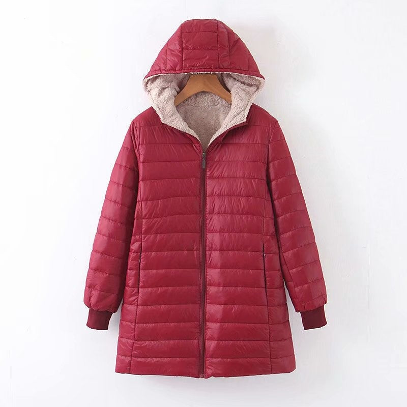 Women's Fleece Lined Hooded Puffer Coat — Longline Quilted 5