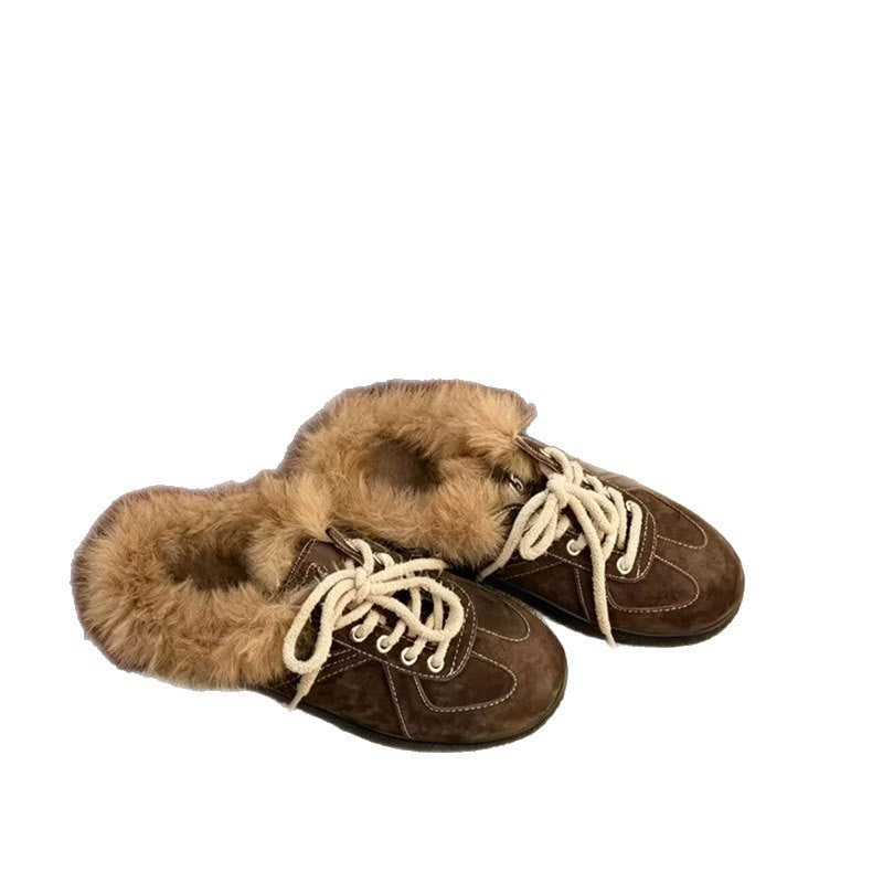 Genuine Leather Fleece-Lined Backless Mule Slippers Women 5