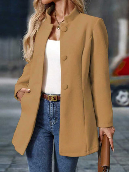 Women's Long Wool-Blend Coat — High Neck with Pockets 6
