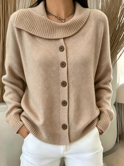 Button-Front Knit Cardigan — Irregular Lapel Collar Sweater 1