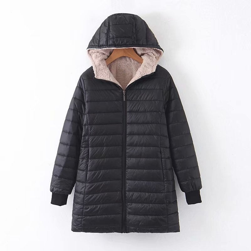 Women's Fleece Lined Hooded Puffer Coat — Longline Quilted 2
