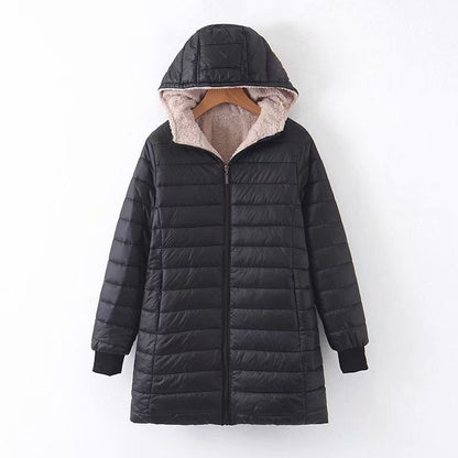 Women's Fleece Lined Hooded Puffer Coat — Longline Quilted 2