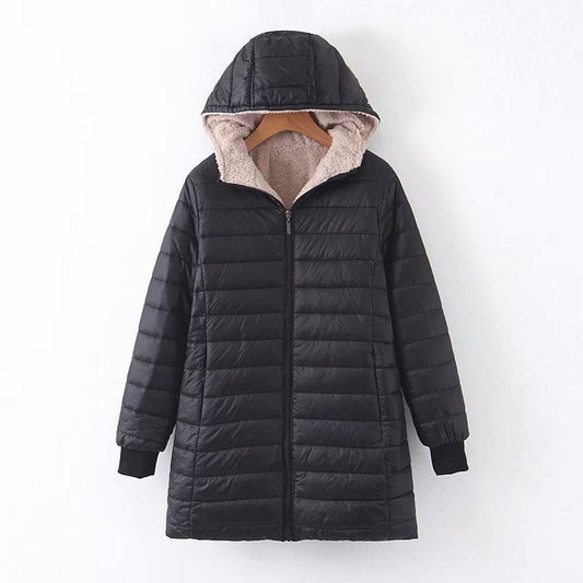 Women's Fleece Lined Hooded Puffer Coat — Longline Quilted 2