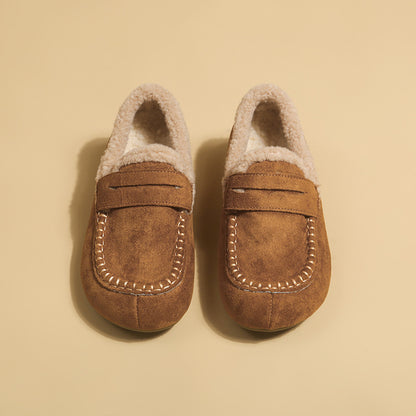 Fleece-Lined Faux Suede Loafer Mule
