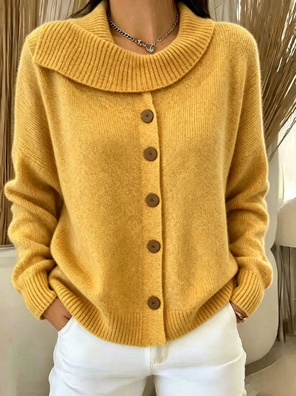 Button-Front Knit Cardigan — Irregular Lapel Collar Sweater 3