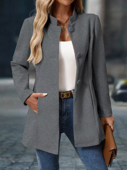 Women's Long Wool-Blend Coat — High Neck with Pockets 9