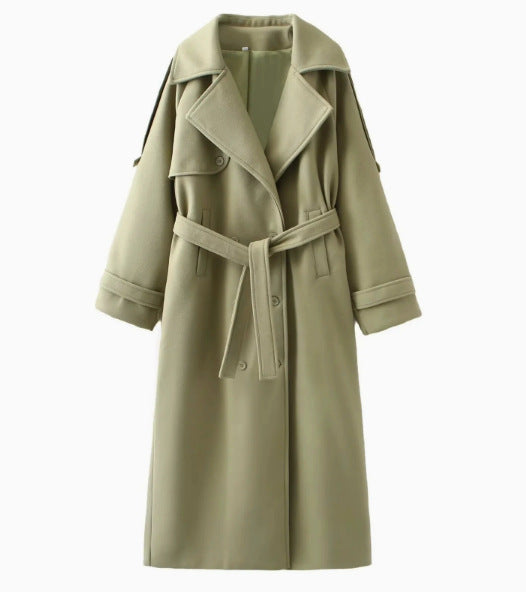Scarf-Detail Long Coat in Matcha Green