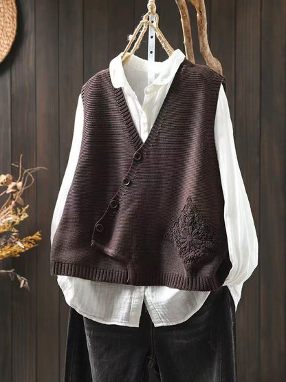 Women's Knit Vest — Lace Pocket & Asymmetrical Button Front 3