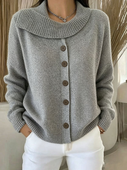 Button-Front Knit Cardigan — Irregular Lapel Collar Sweater 5