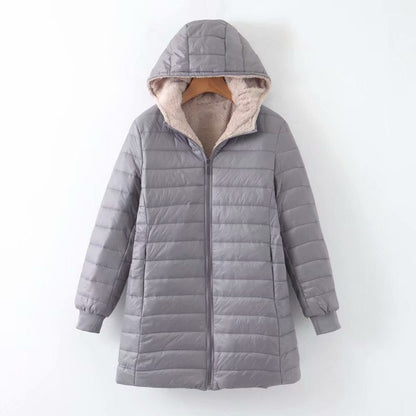 Women's Fleece Lined Hooded Puffer Coat — Longline Quilted 4