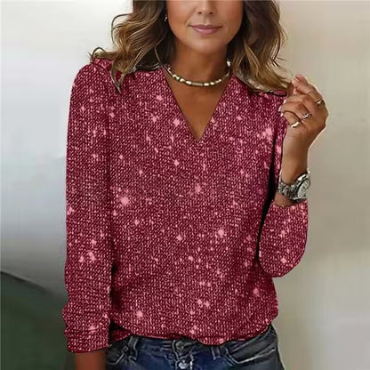 V-Neck Sequin Long Sleeve Top — Unisex Street Style 2