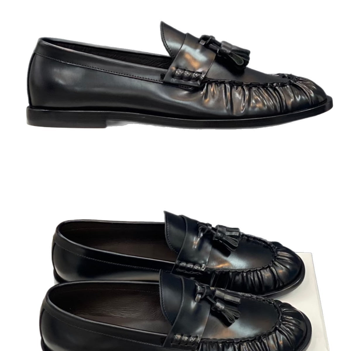 Fringe Leather Loafers — Round Toe Block Heel Slip-On 5