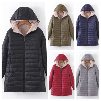 Women's Fleece Lined Hooded Puffer Coat — Longline Quilted 7