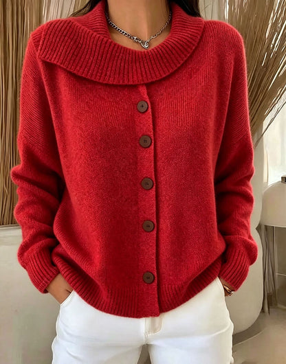 Button-Front Knit Cardigan — Irregular Lapel Collar Sweater 6