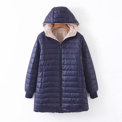 Women's Fleece Lined Hooded Puffer Coat — Longline Quilted 1