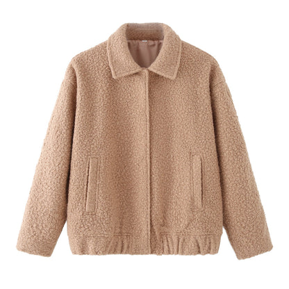 Women's Borg Teddy Jacket — Soft Fleece Bomber with Collar 1