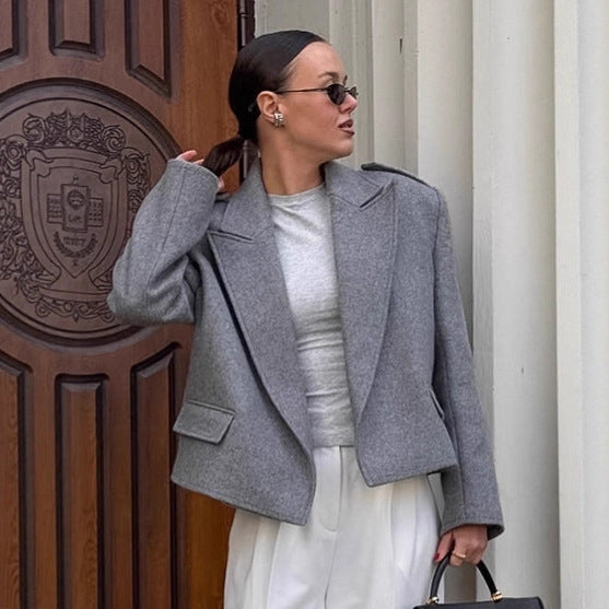 Boucle Tweed Blazer with Padded Shoulders – view 2
