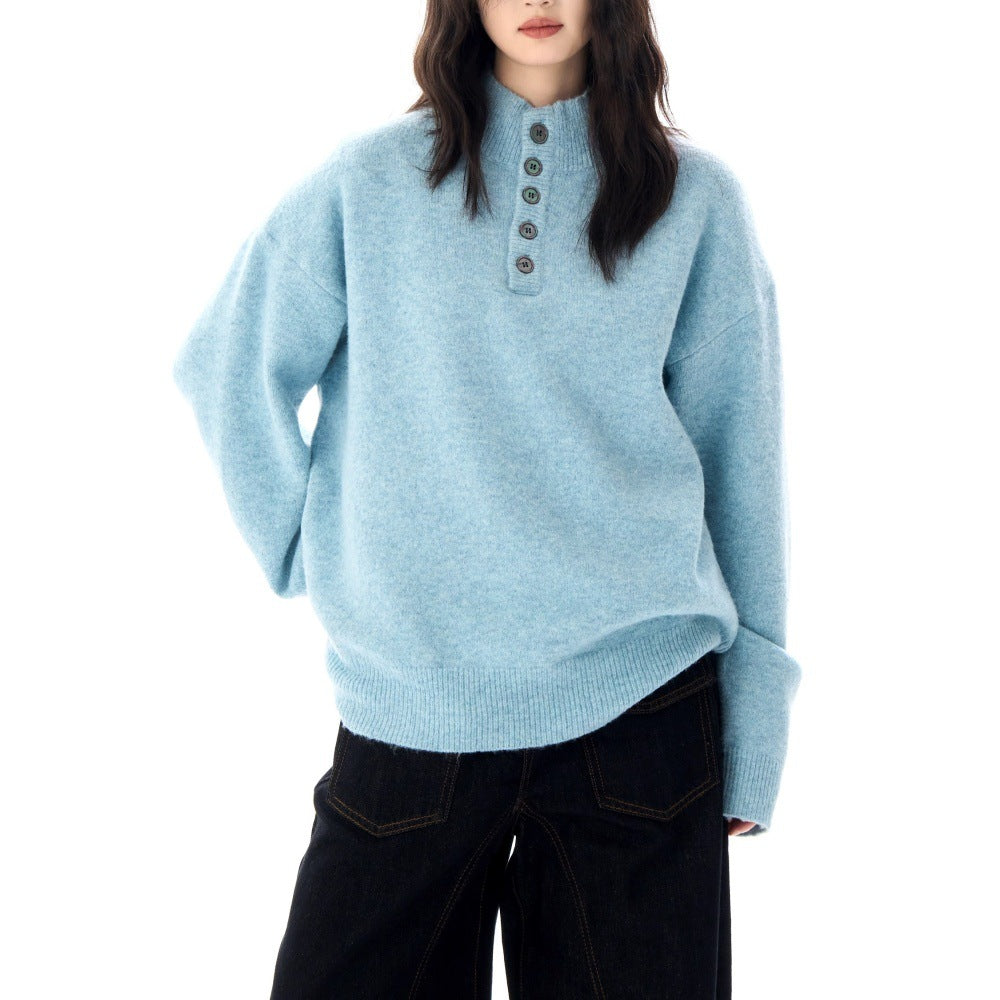 Serene Henley Sweater — Soft Brushed Knit Mock-Neck Fit 1