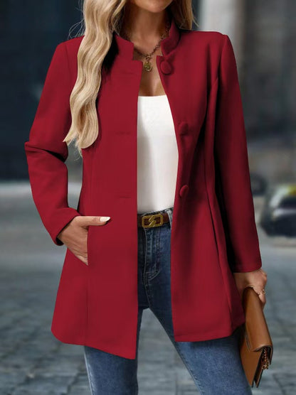 Women's Long Wool-Blend Coat — High Neck with Pockets 8