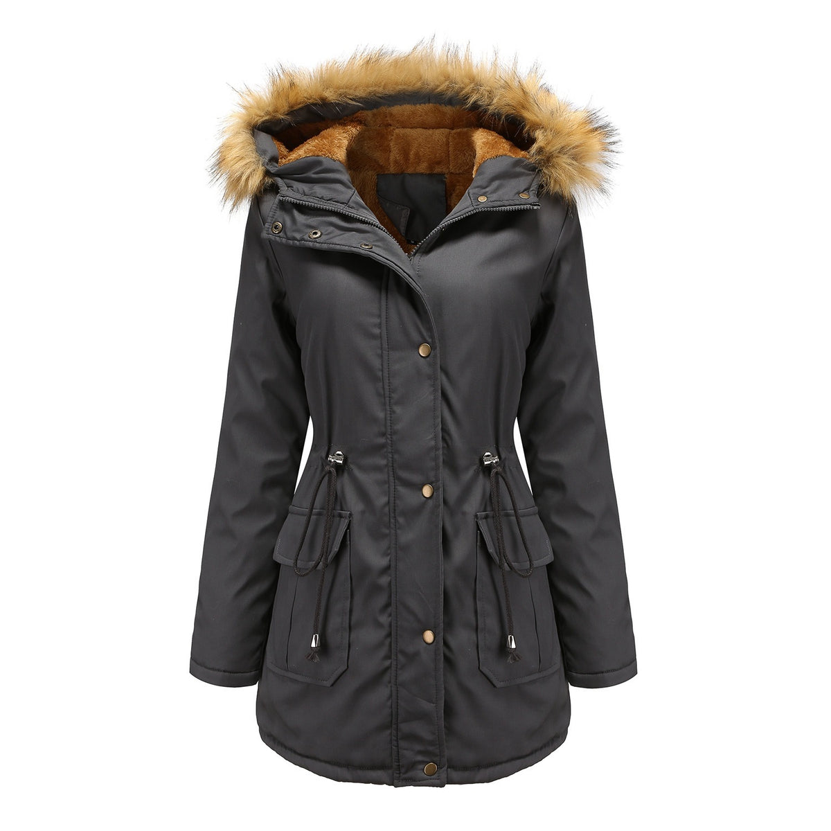 Fleece-Lined Hooded Puffer Jacket — Faux Fur Collar 10