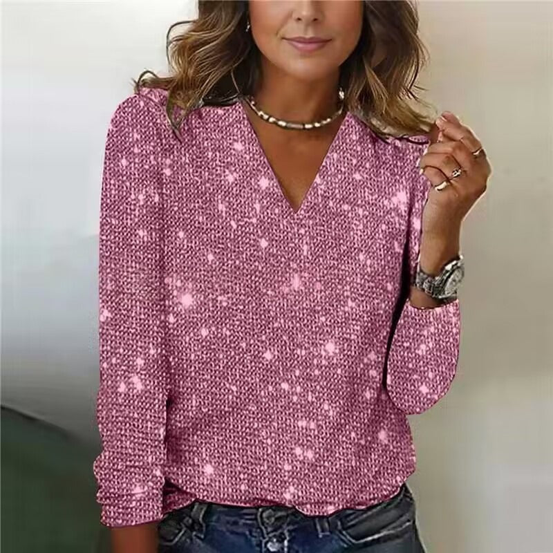 V-Neck Sequin Long Sleeve Top — Unisex Street Style 6