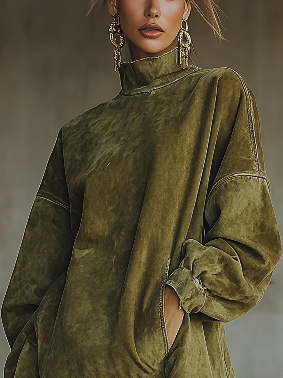 Suede-Look Fringe Turtleneck Mini Dress — Boho Relaxed Fit 4