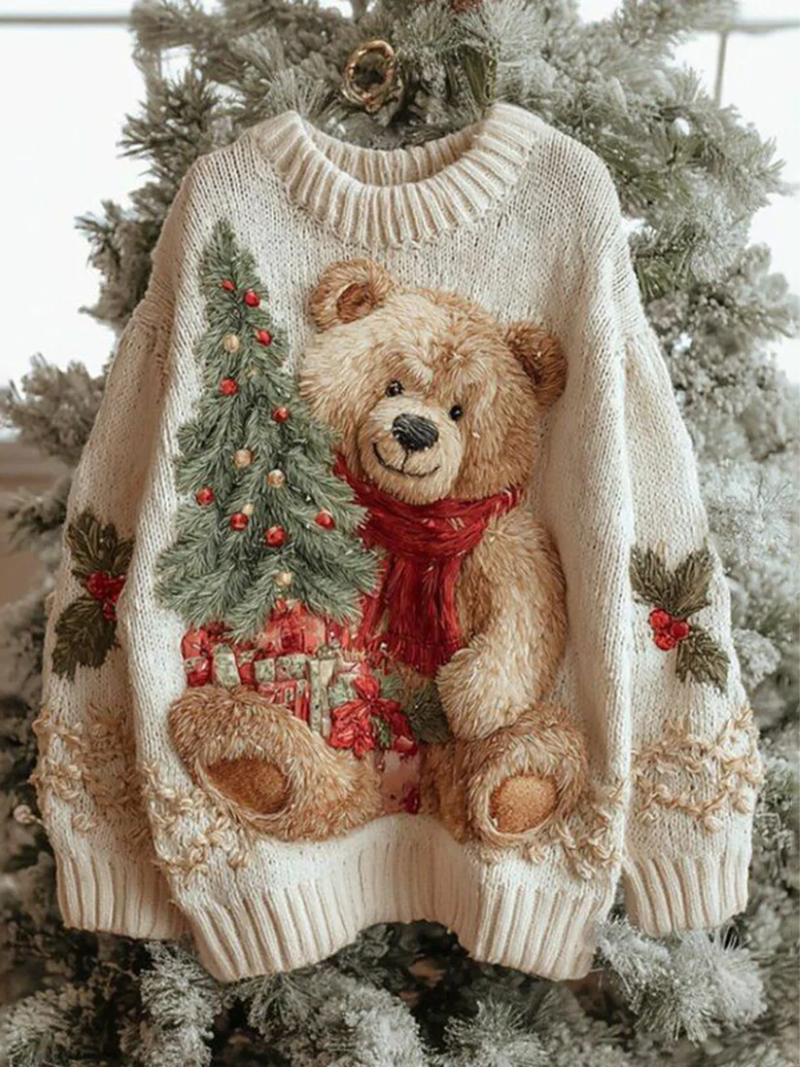 Ana Christmas Knit Sweater – Festive Bear & Winter Details 1