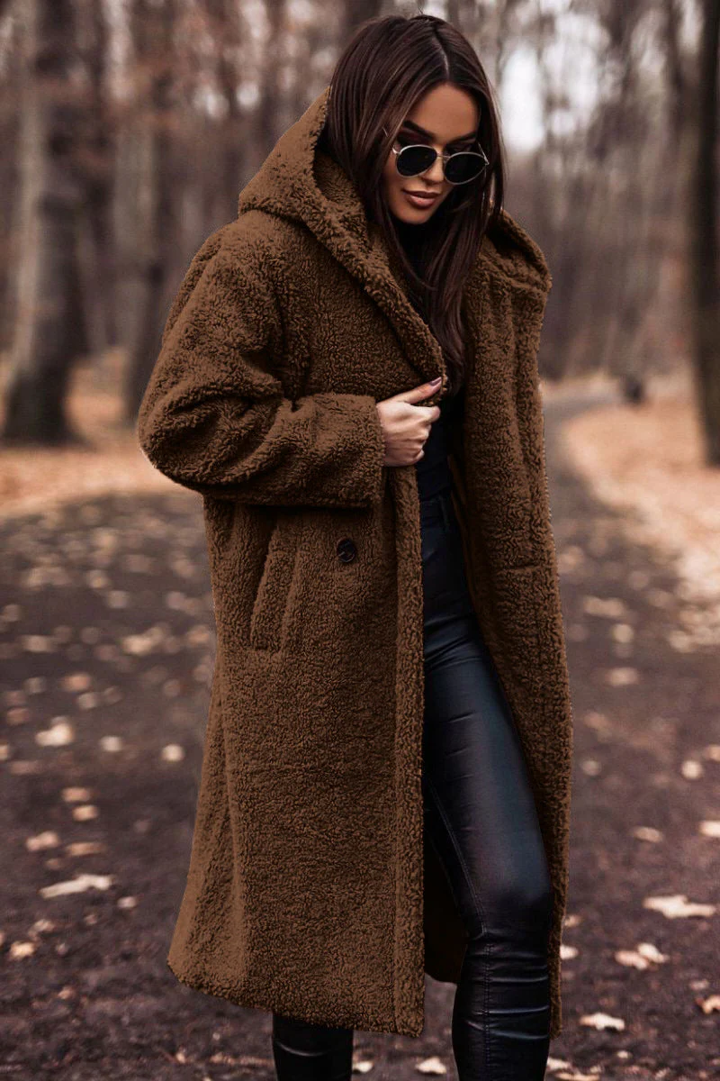 Oversized Hooded Teddy Coat — Plush Fleece Maxi Length 4