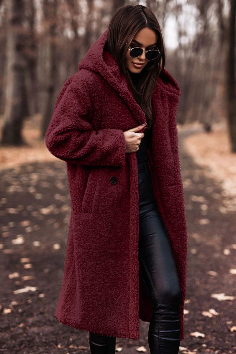 Oversized Hooded Teddy Coat — Plush Fleece Maxi Length 9