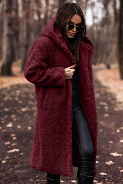 Oversized Hooded Teddy Coat — Plush Fleece Maxi Length 9
