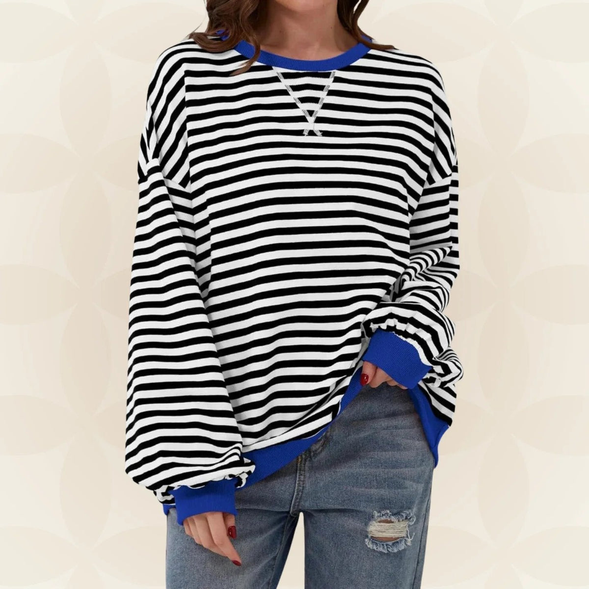 Oversized Striped Sweatshirt — Contrast Trim Relaxed Fit 2