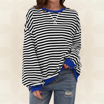 Oversized Striped Sweatshirt — Contrast Trim Relaxed Fit 2