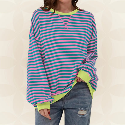 Oversized Striped Sweatshirt — Contrast Trim Relaxed Fit 3